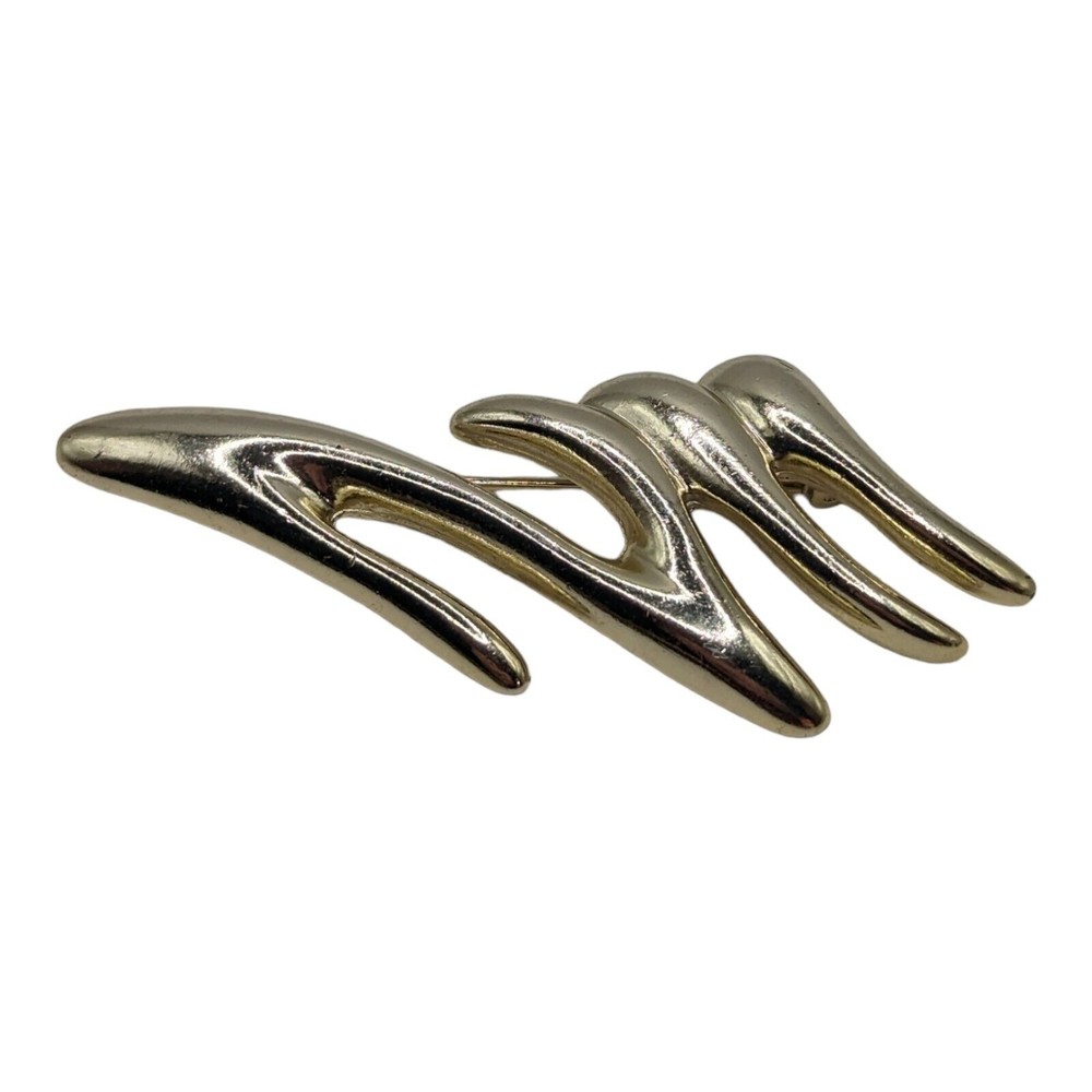 Modern Abstract Squiggly Line Pin Brooch Gold Tone Womans Gift Hollywood Regency